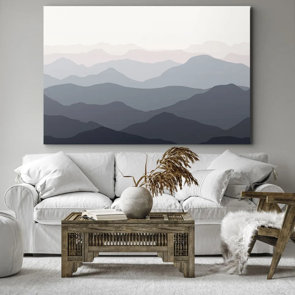 Obraz na plátne - Jemné horské vrstvy v odtieňoch sivej a modrej - 70x50cm - Vlny hôr - Moderná nástenná dekorácia do obývacej izby a spálne ARTTOR