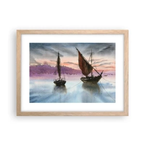 Plagát v ráme zo svetlého duba - Večer v prístave - 40x30 cm