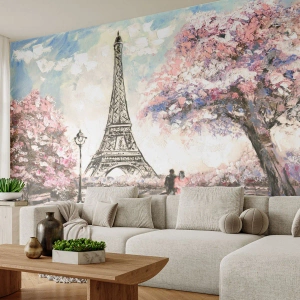 Fototapeta Standard Eco - Romantická prechádzka Parížom s výhľadom na Eiffelovu vežu - 100x70cm - Aprílová prechádzka Parížom - Moderná nástenná dekorácia do obývacej izby a spálne ARTTOR