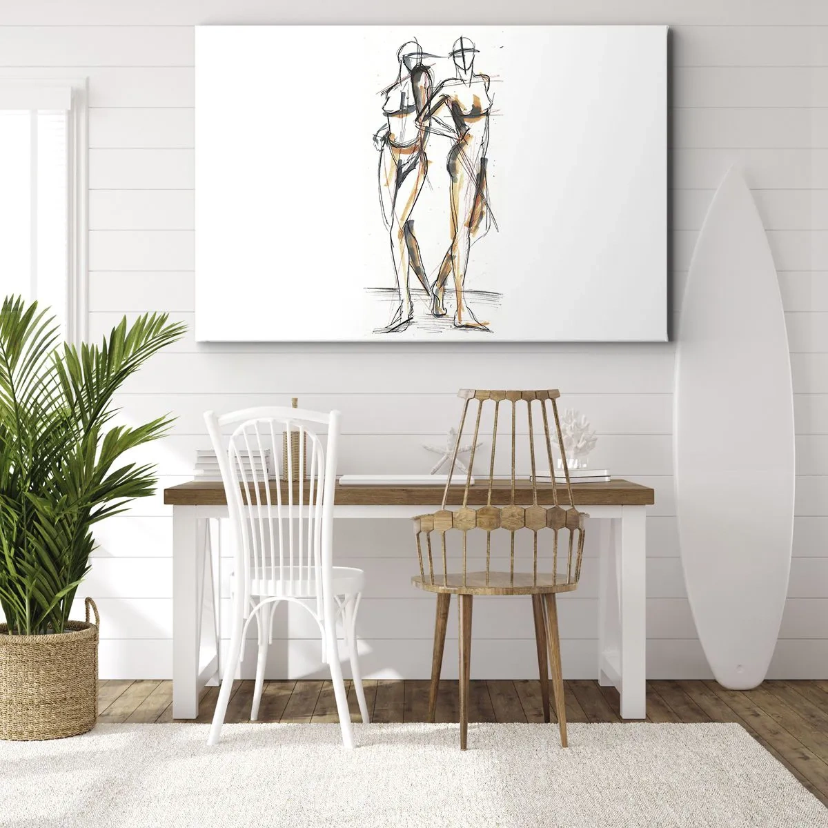 Obraz na plátne - Umelecká skica dvoch siluet na bielom pozadí - 70x50cm - Štúdia šarmu - Moderná nástenná dekorácia do obývacej izby a spálne ARTTOR