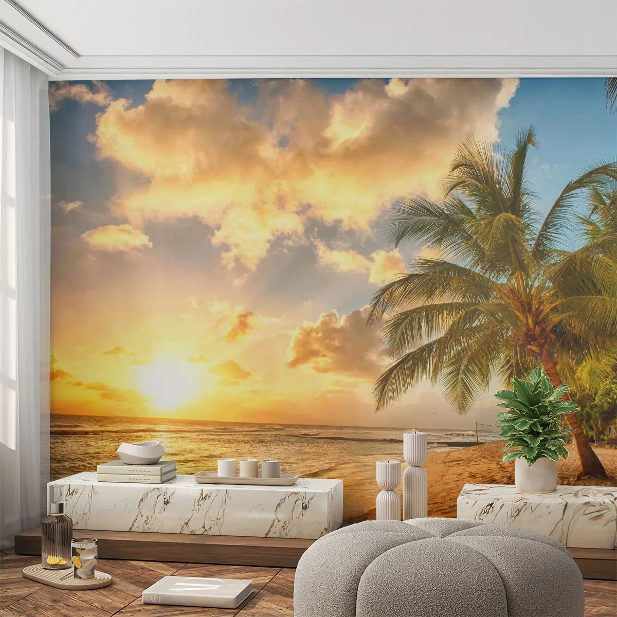 Fototapeta Premium Sand - Večné leto, vždy prázdniny - Krajina, Pláž, Kokosová palma - 300x210 cm