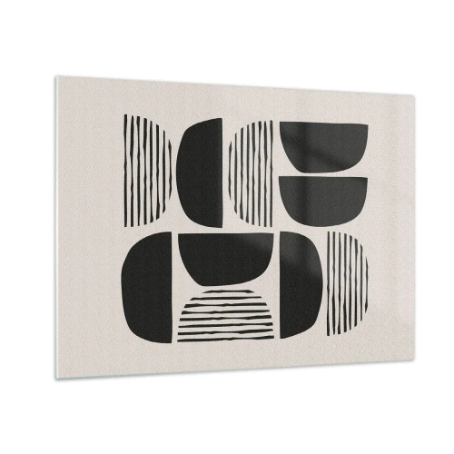Obraz na skle - Abstraktná kompozícia geometrických tvarov s čiarami - 70x50cm - Polovičaté sústavy - Moderná nástenná dekorácia do obývacej izby a spálne ARTTOR