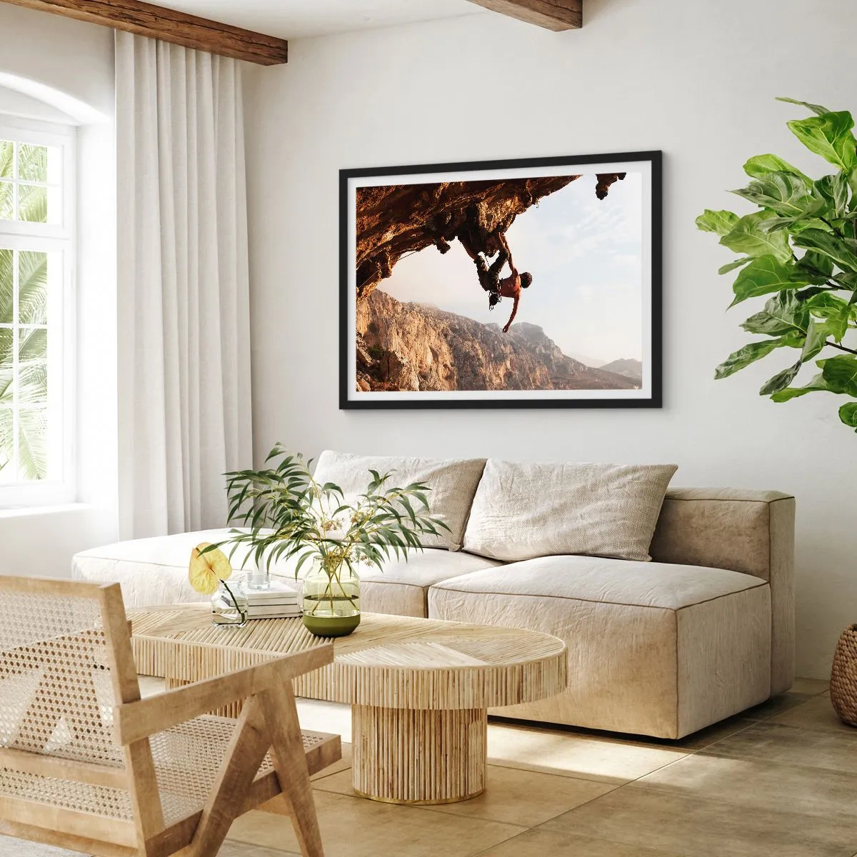 Plagát v čiernom ráme - Svet zovretý v ruke na zosuve balvanu - 70x50 cm