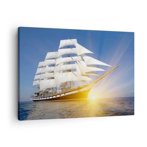 Obraz na plátne - Plachetnica na mori vo svetle zapadajúceho slnka - 70x50cm - Ich čas nikdy nepominie - Moderná nástenná dekorácia do obývacej izby a spálne ARTTOR