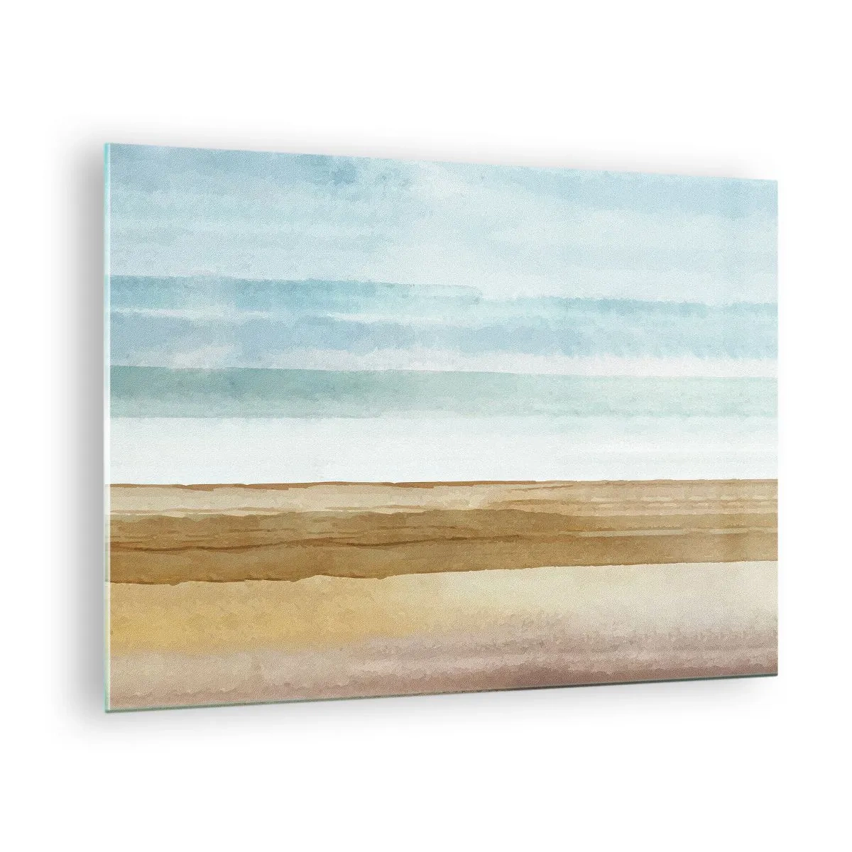 Obraz na skle - Minimalistická pláž v pastelovom akvarelovom štýle - 70x50cm - Utešenie - Moderná nástenná dekorácia do obývacej izby a spálne ARTTOR