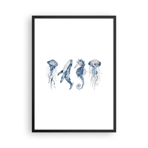 Plagát v čiernom ráme - Morské živočíchy v akvarelovom štýle - 50x70cm - Morská divočina - Moderná nástenná dekorácia do obývacej izby a spálne ARTTOR
