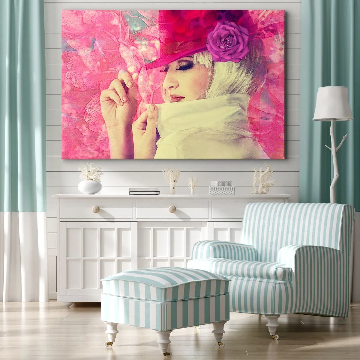 Obraz na plátne - Retro portrét v ružovej hmle - 120x80 cm