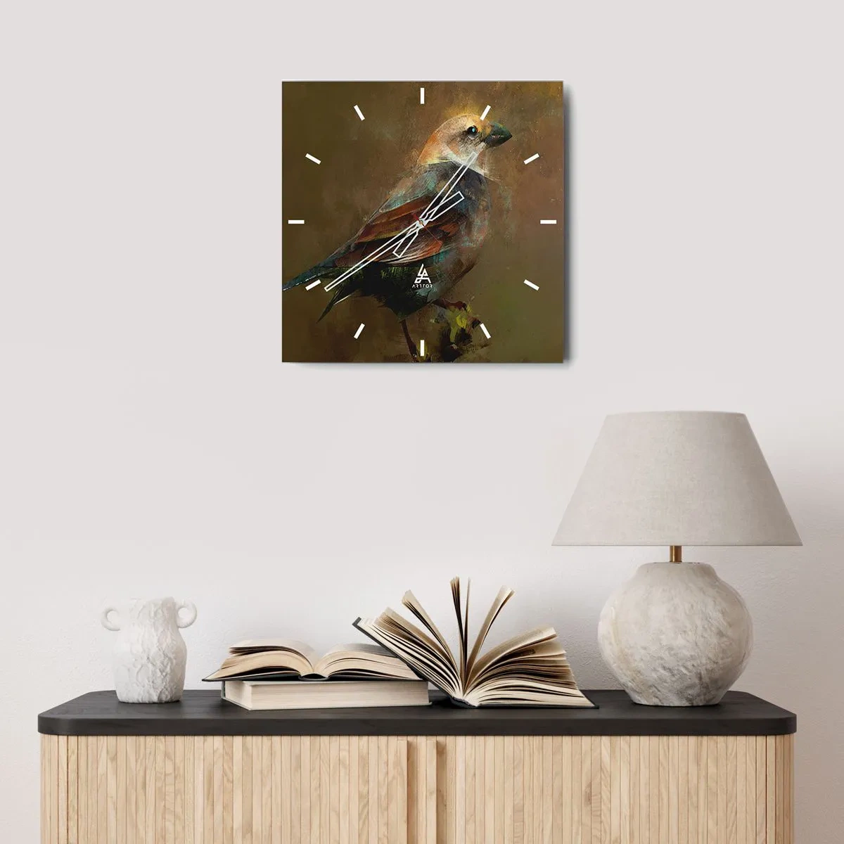 Nástenné hodiny - Vrabček, maličký vtáčik - 40x40 cm