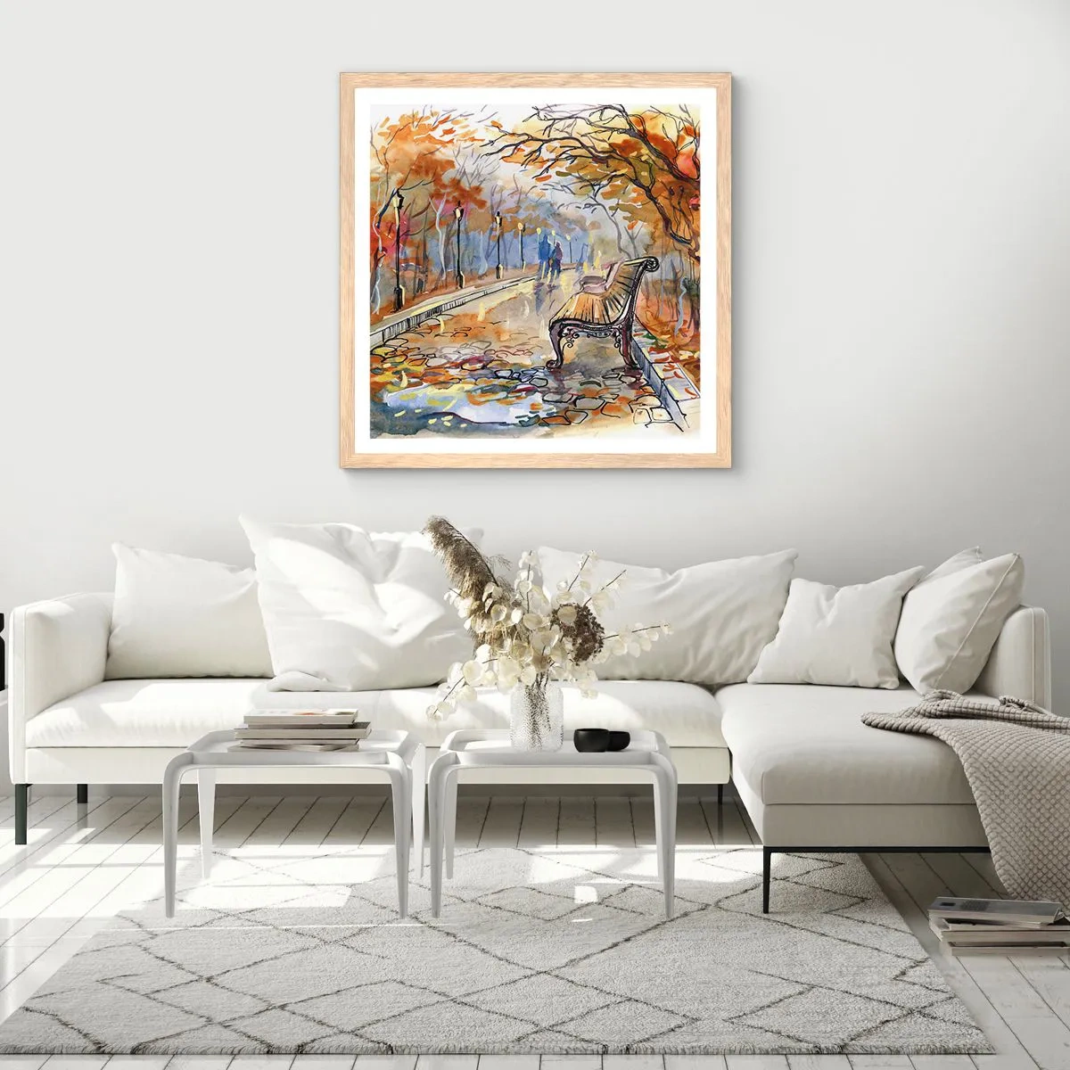Plagát v ráme zo svetlého duba - Spoločne putovať jeseňou - 60x60 cm