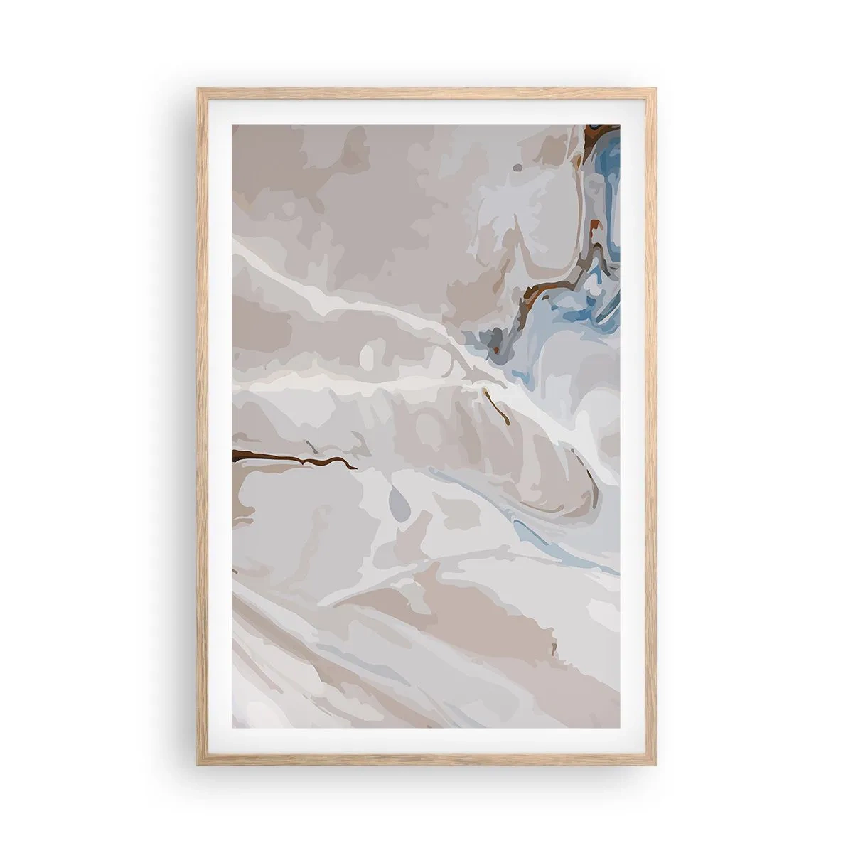 Plagát v ráme zo svetlého duba - Modré meandre pod bielou - 61x91 cm