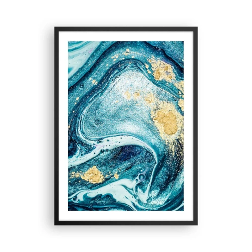 Plagát v čiernom ráme - Abstraktný vzor s odtieňmi modrej a zlatej - 50x70cm - Modrý vír - Moderná nástenná dekorácia do obývacej izby a spálne ARTTOR