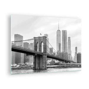 Obraz na skle - Čiernobiela fotografia mosta a panorámy mesta - 70x50cm - Newyorské zázraky - Moderná nástenná dekorácia do obývacej izby a spálne ARTTOR