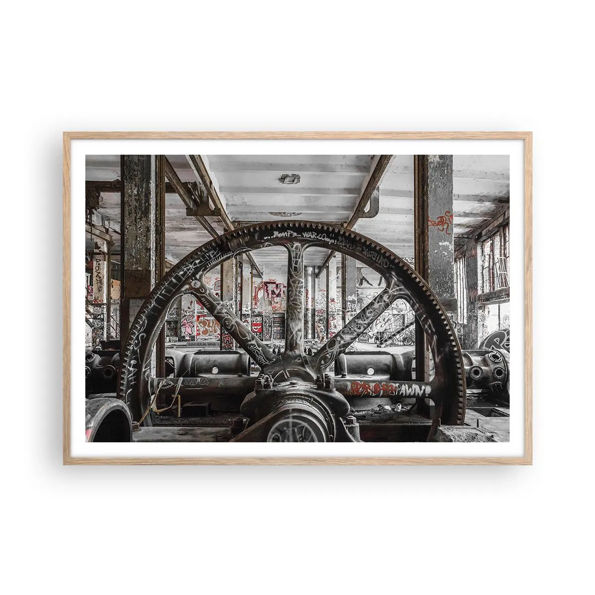 Plagát v ráme zo svetlého duba - Tajný život továrne - 100x70 cm