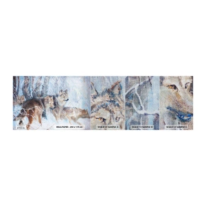 Vzorka fototapety Premium Sand - Pozor! Prichádza… - Zvieratá, Vlci, les - 100x30 cm