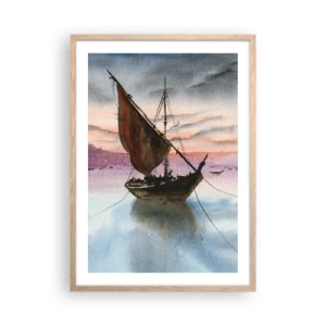 Plagát v ráme zo svetlého duba - Večer v prístave - 50x70 cm