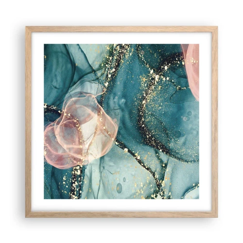 Plagát v ráme zo svetlého duba - Modré hodváb modré, ružový tyl - 50x50 cm