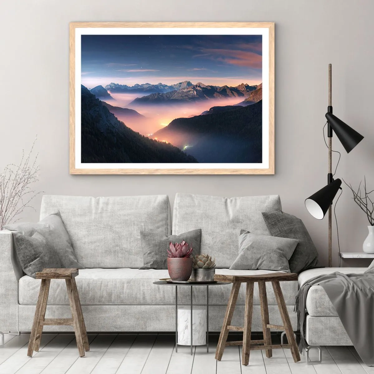 Plagát v ráme zo svetlého duba - Svetlo v údoliach - 100x70 cm