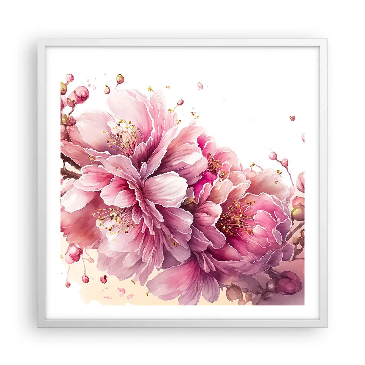 Plagát v bielom ráme - Kvet kvitnúcej čerešne - 60x60 cm