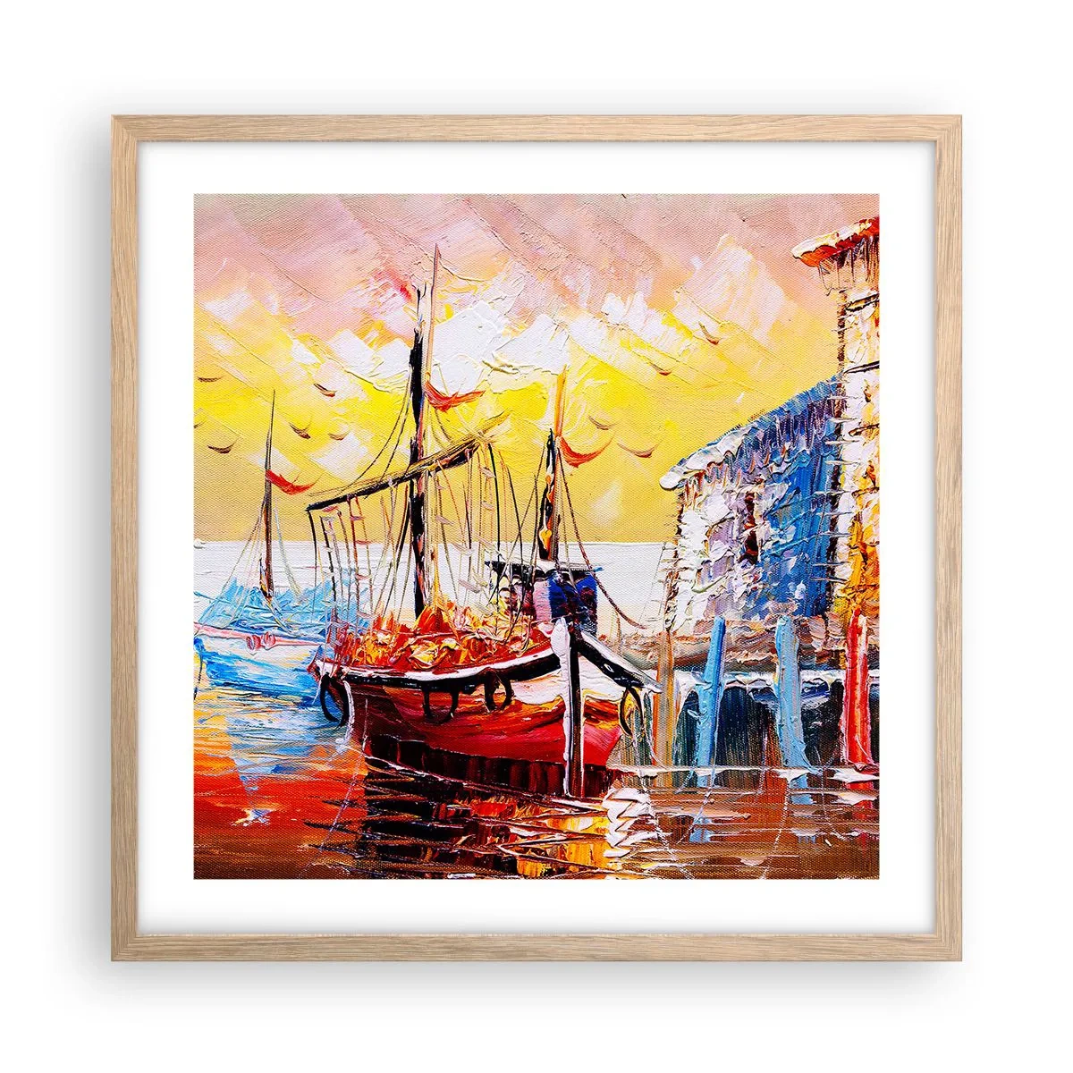 Plagát v ráme zo svetlého duba - Šťastný návrat - 50x50 cm