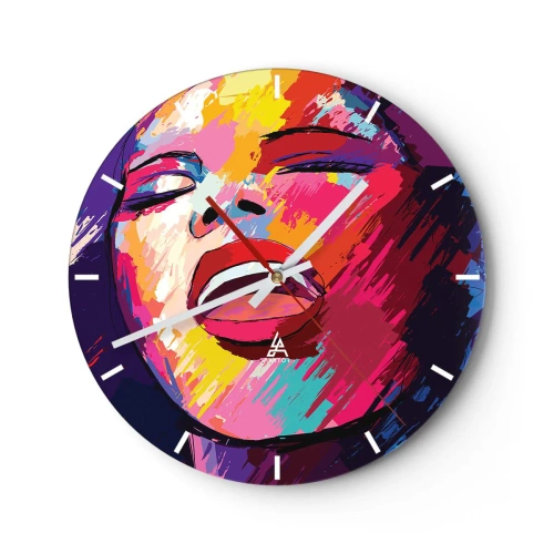 Nástenné hodiny - Farebný portrét spievajúcej postavy v abstraktnom štýle. - 30x30cm - Vyspievať celý život - Moderná nástenná dekorácia do obývacej izby, kuchyne a spálne ARTTOR