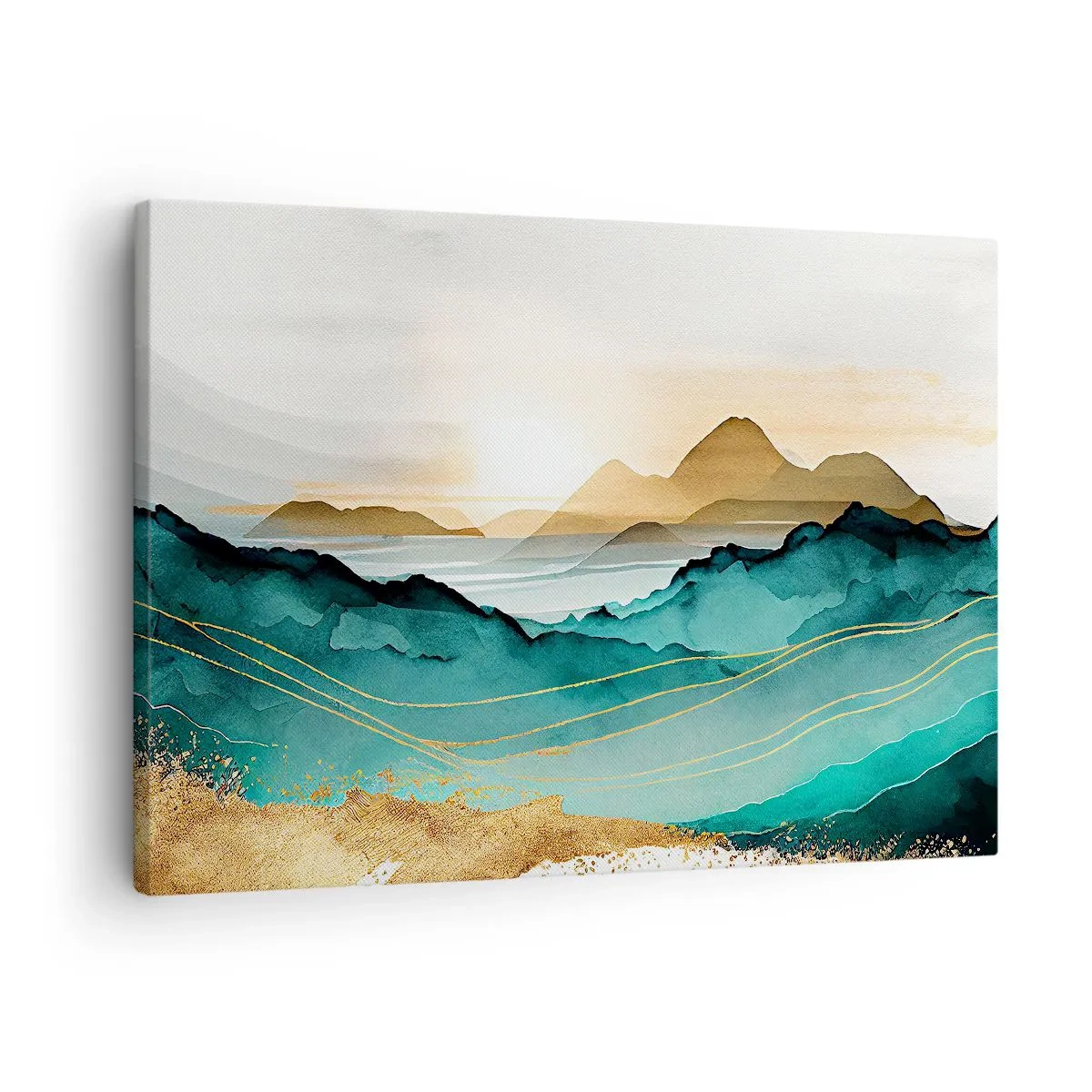 Obraz na plátne - Abstraktná krajina s horami a zlatými akcentmi - 70x50cm - Na pokraji abstrakcie – krajina - Moderná nástenná dekorácia do obývacej izby a spálne ARTTOR