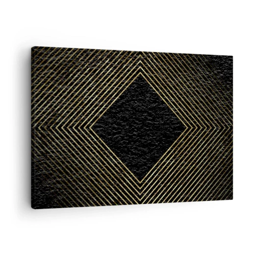 Obraz na plátne - Čierne pozadie s geometrickým vzorom zlatých čiar - 70x50cm - Geometria v štýle glamour - Moderná nástenná dekorácia do obývacej izby a spálne ARTTOR