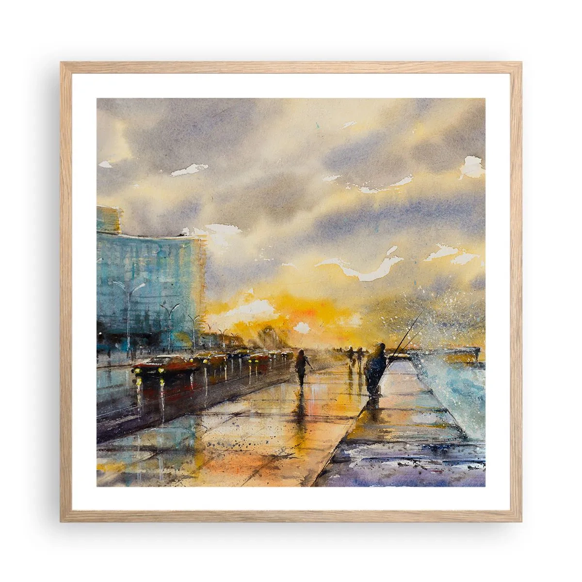 Plagát v ráme zo svetlého duba - Život na pobreží - 60x60 cm