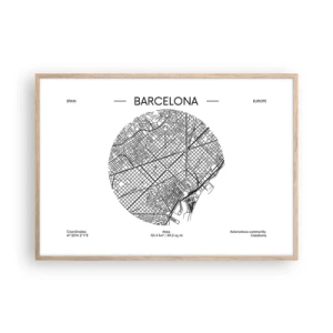 Plagát v ráme zo svetlého duba - Anatómia Barcelony - 100x70 cm