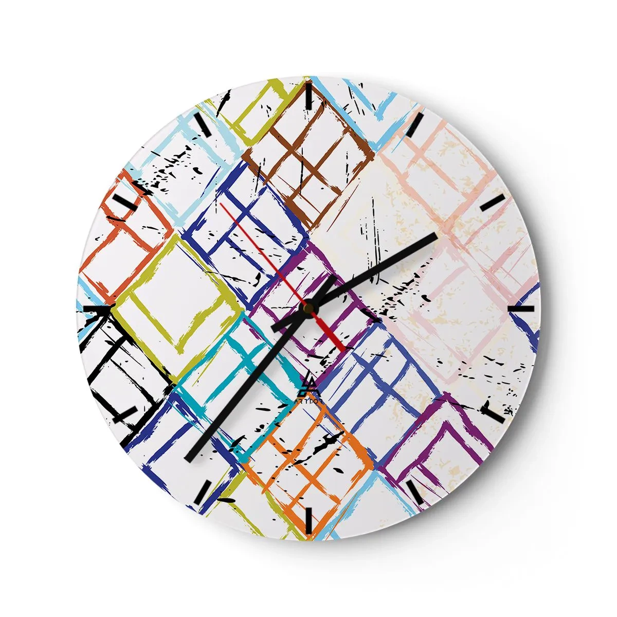 Nástenné hodiny - Farebné abstraktné čiary tvoriace geometrické tvary - 30x30cm - Bunky na prenájom - Moderná nástenná dekorácia do obývacej izby, kuchyne a spálne ARTTOR