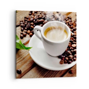 Obraz na plátne - Káva na lavici - 70x70 cm