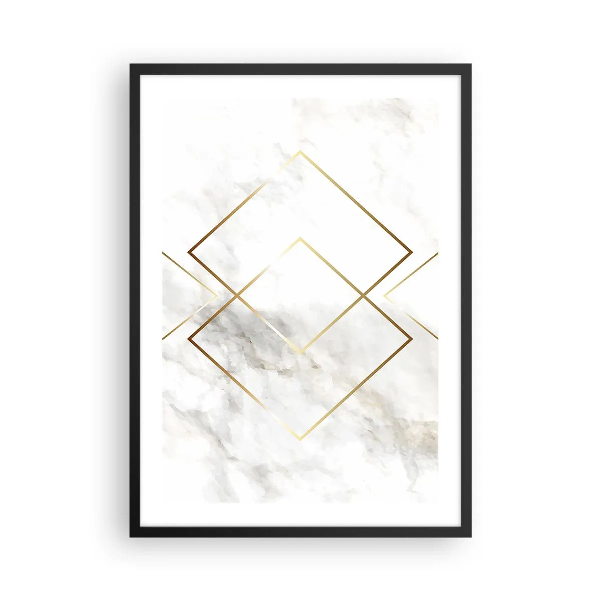 Plagát v čiernom ráme - Geometria v zlatých líniách na mramorovom pozadí - 50x70cm - Pohľad na nekonečno - Moderná nástenná dekorácia do obývacej izby a spálne ARTTOR