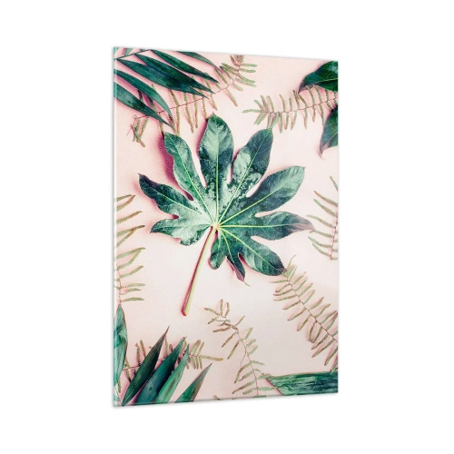 Obraz na skle - Štúdia zelenej na ružovom pozadí - 50x70 cm