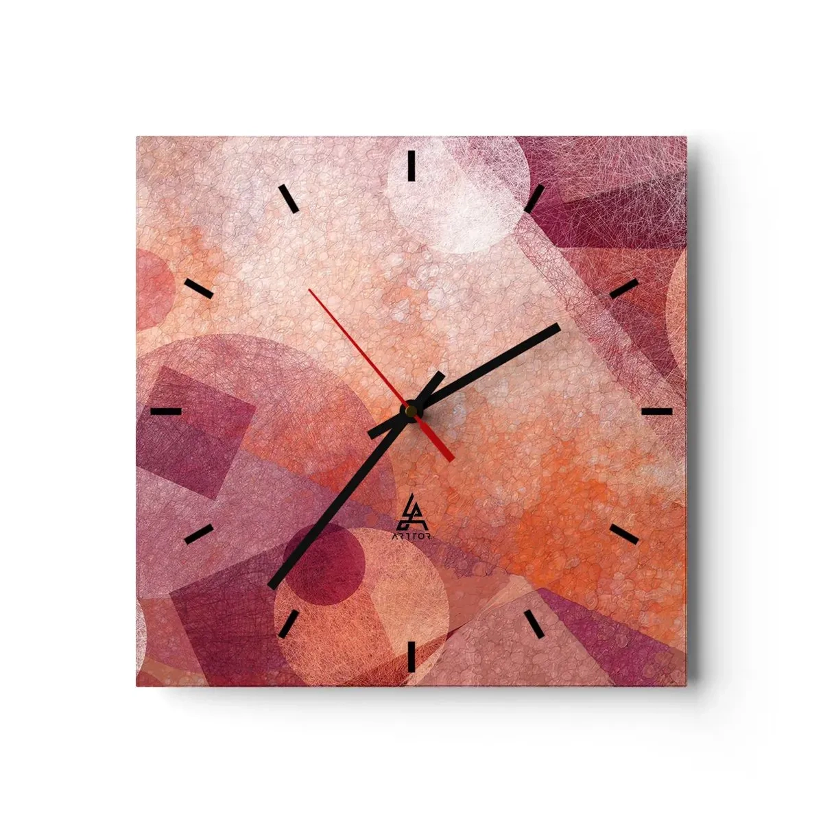 Nástenné hodiny - Geometrické premeny na ružové - 30x30 cm