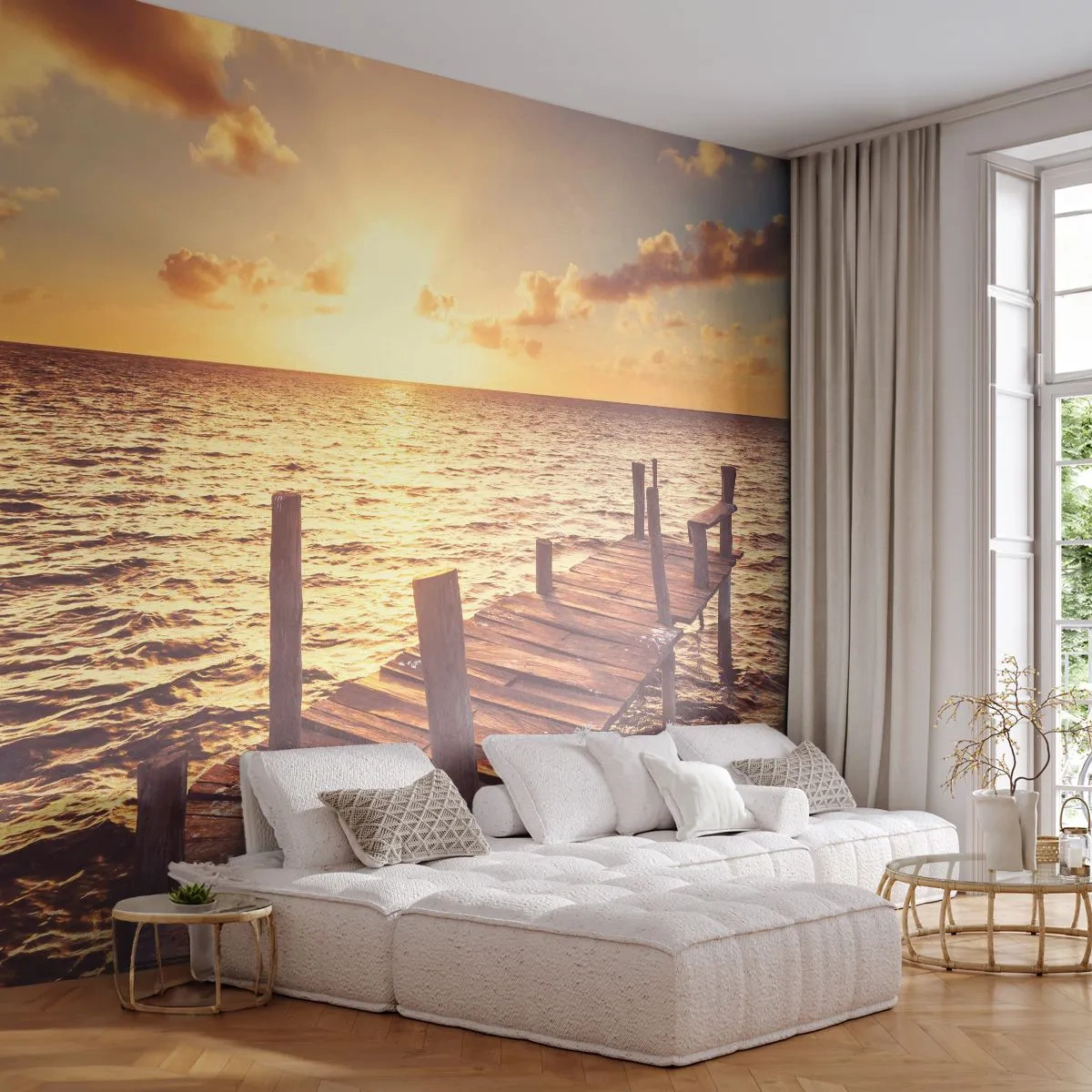 Fototapeta Standard Eco - Zlatá krajina láskavosti - Krajina, More, Drevený most - 400x280 cm