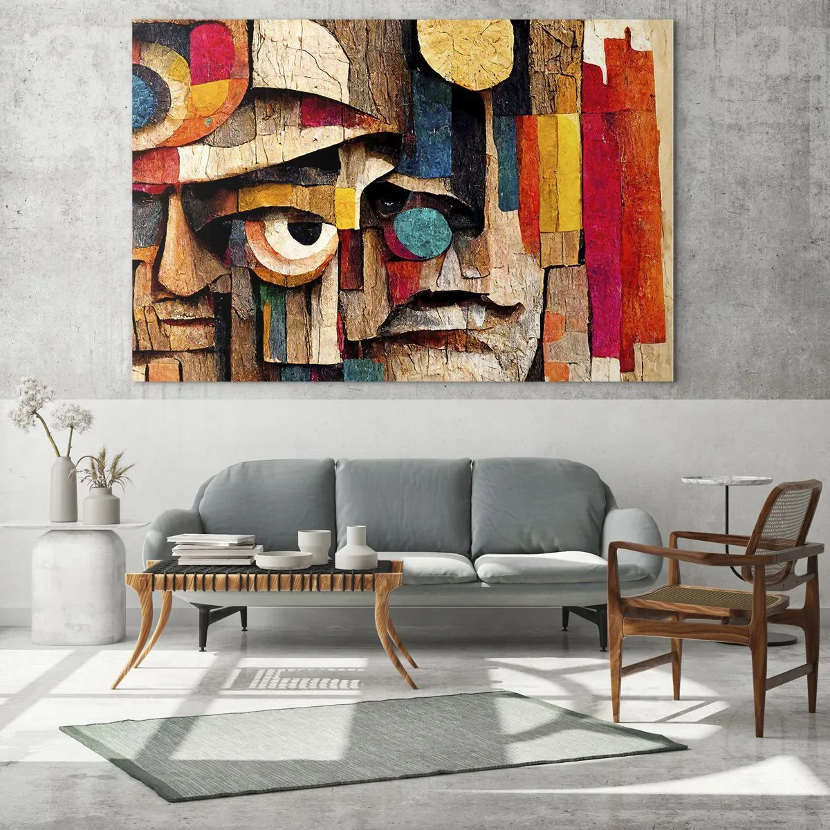 Obraz na skle - Farebné geometrické tváre v abstraktnom štýle - 70x50cm - Vidím ťa… - Moderná nástenná dekorácia do obývacej izby a spálne ARTTOR
