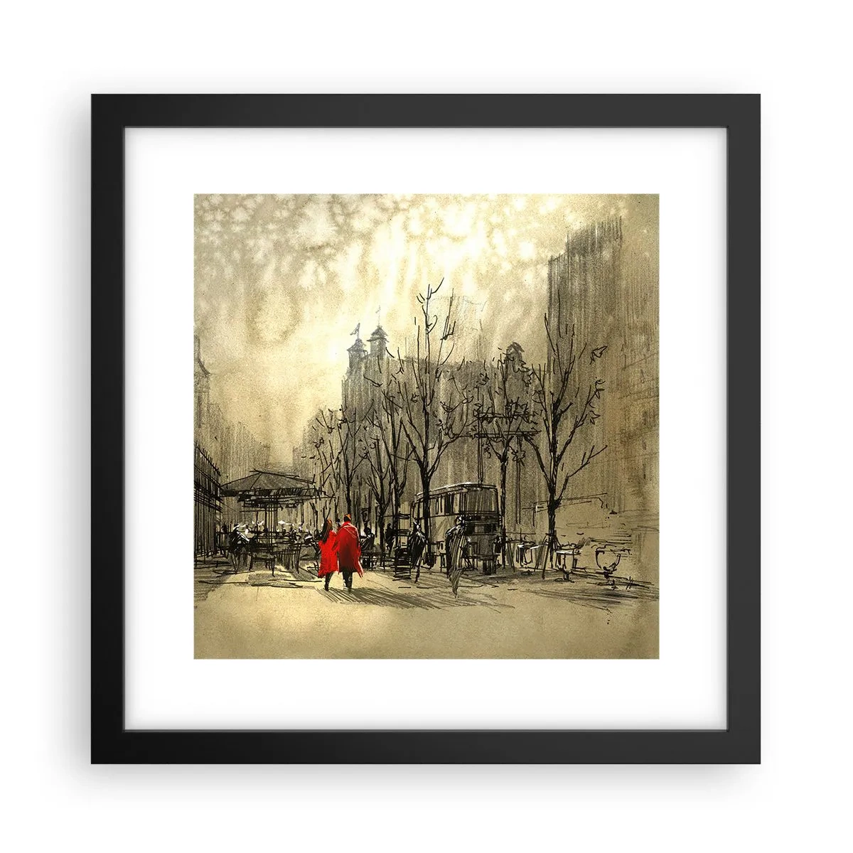 Plagát v čiernom ráme - Rande v londýnskej hmle  - 30x30 cm