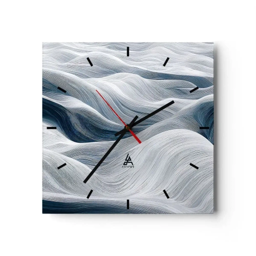 Nástenné hodiny - Biele a modré vlny - 30x30 cm