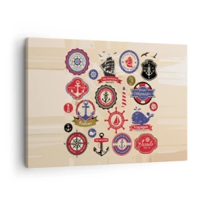 Obraz na plátne - Kolekcia námornej grafiky a symbolov na svetlom pozadí - 70x50cm - Námornícke bratstvo - Moderná nástenná dekorácia do obývacej izby a spálne ARTTOR