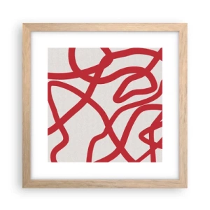 Plagát v ráme zo svetlého duba - Červené na bielom - 30x30 cm
