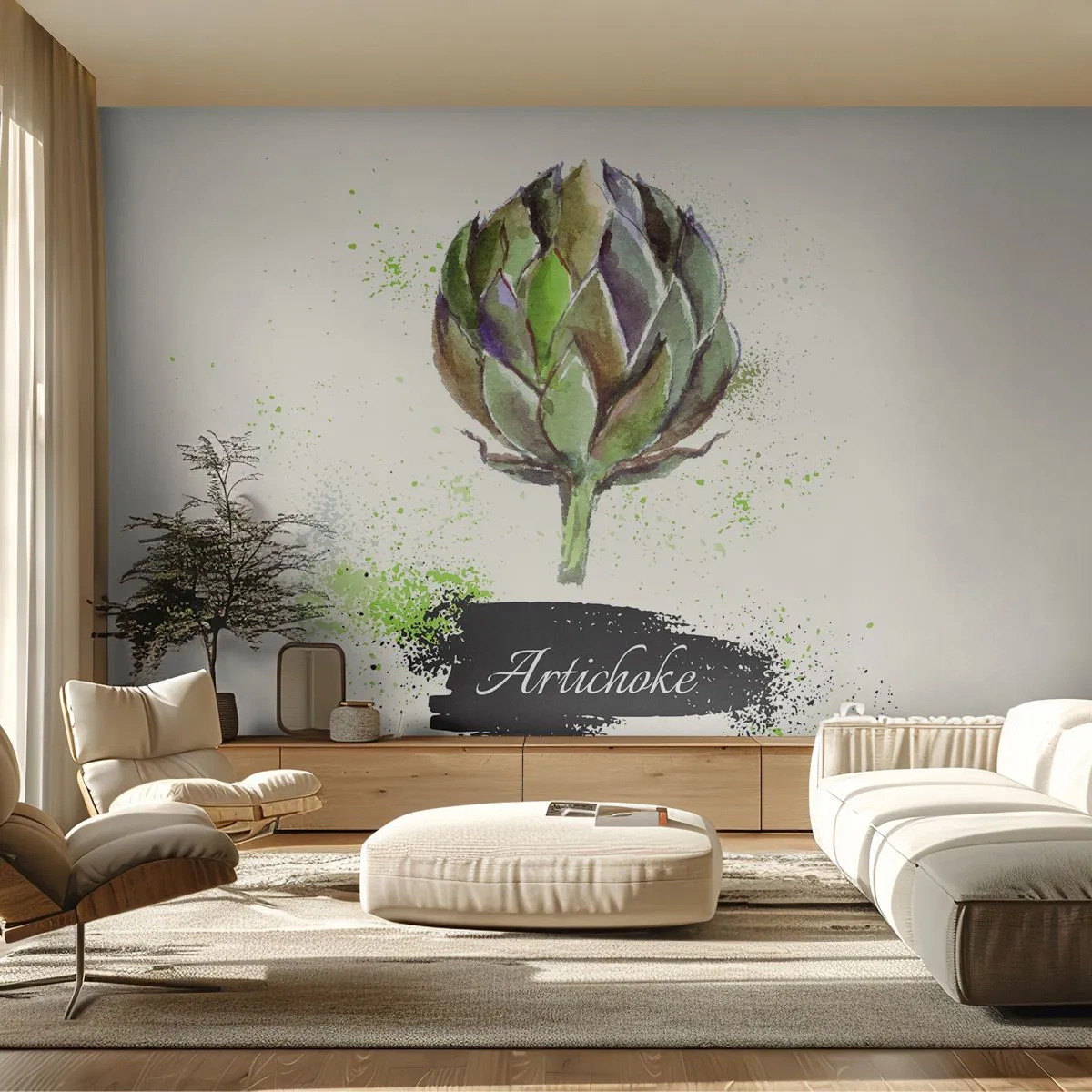 Fototapeta Premium Canvas - Nech žije zelenina! - Artičok, Kuchyňa, Akvarel - 250x175 cm