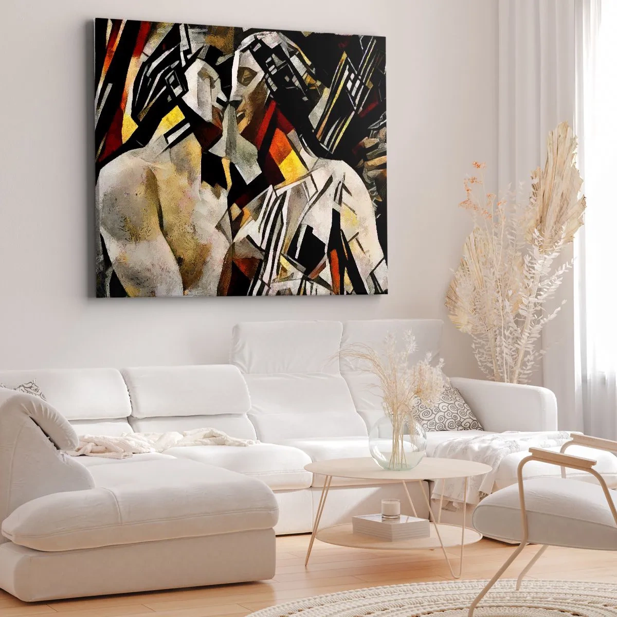 Obraz na plátne - Abstraktná kompozícia so siluetami v dynamickej forme - 70x50cm - Sošný bozk - Moderná nástenná dekorácia do obývacej izby a spálne ARTTOR