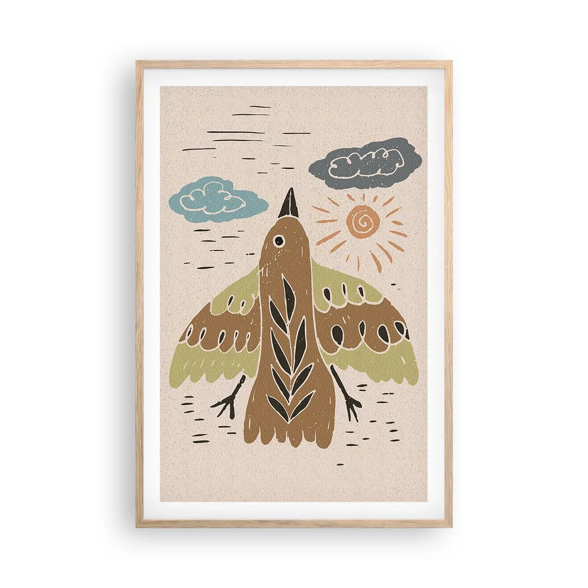 Plagát v ráme zo svetlého duba - Radostný let - 61x91 cm