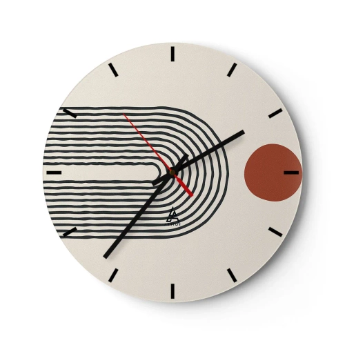 Nástenné hodiny - Geometrická abstrakcia s pruhmi a farebnými blokmi na svetlom pozadí - 30x30cm - Magnetizmus tvarov a farieb - Moderná nástenná dekorácia do obývacej izby, kuchyne a spálne ARTTOR