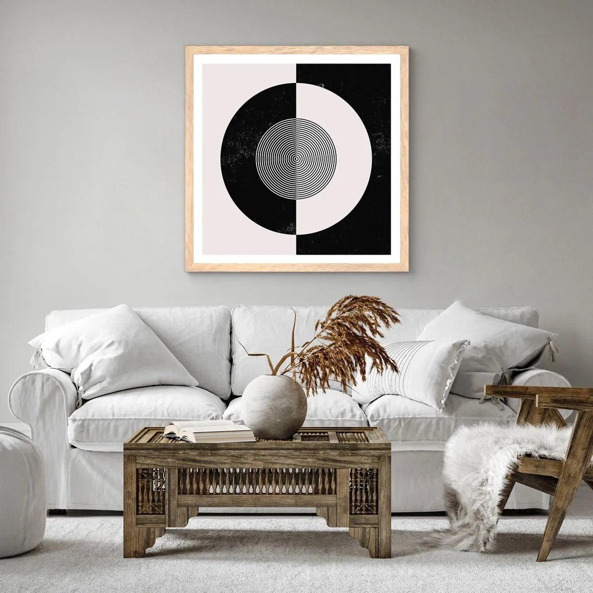 Plagát v ráme zo svetlého duba - Harmónia v čiernej a bielej - 50x50 cm