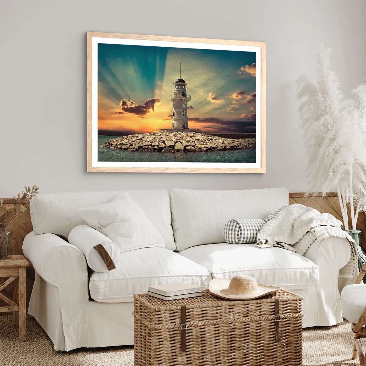 Plagát v ráme zo svetlého duba - Svetlo - Dobro - Krása - 70x50 cm