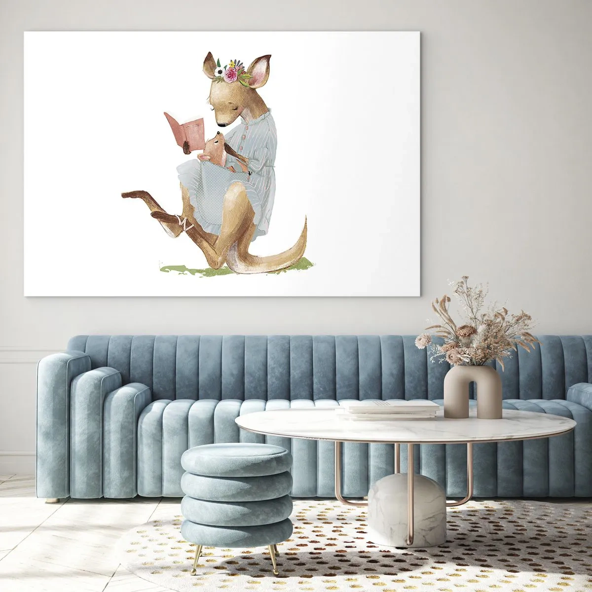 Obraz na skle - Mama klokana číta knihu mláďaťu klokana - 70x50cm - Prečítaj mi, mama - Moderná nástenná dekorácia do obývacej izby a spálne ARTTOR