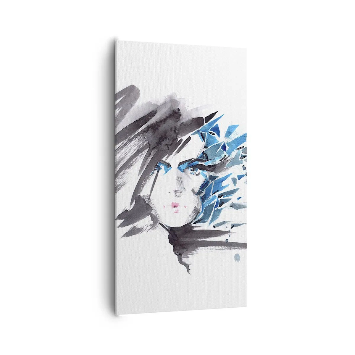 Obraz na plátne - Zmyselný portrét v šedej a modrej - 65x120 cm