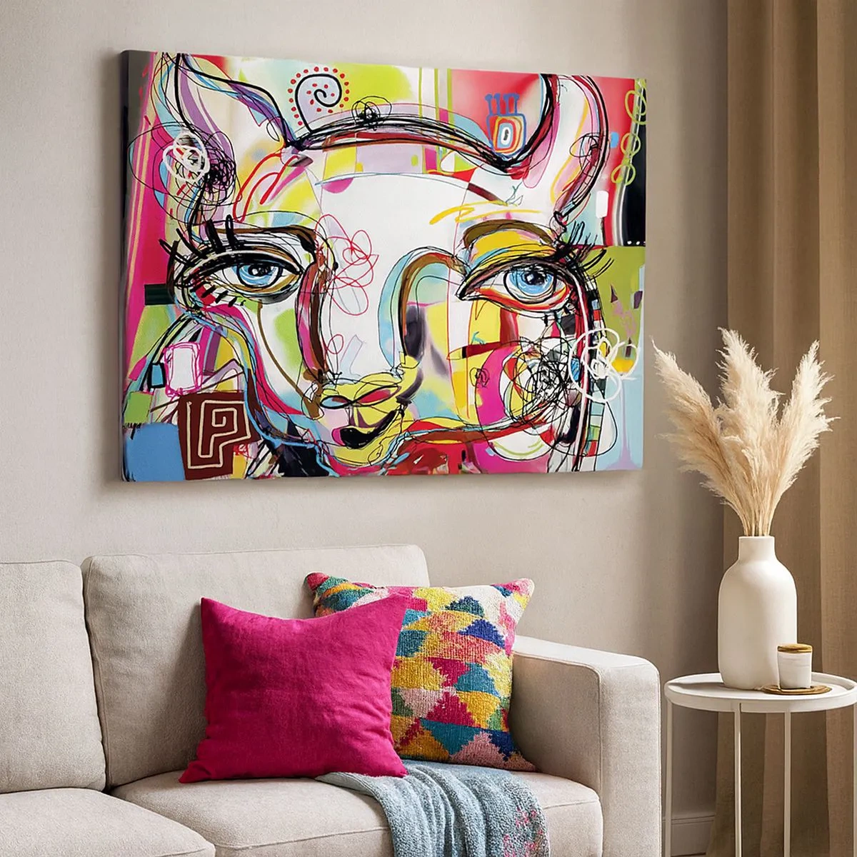 Obraz na plátne - Farebný portrét v abstraktnom umeleckom štýle - 70x50cm - Bohatstvo mačacej krásy - Moderná nástenná dekorácia do obývacej izby a spálne ARTTOR