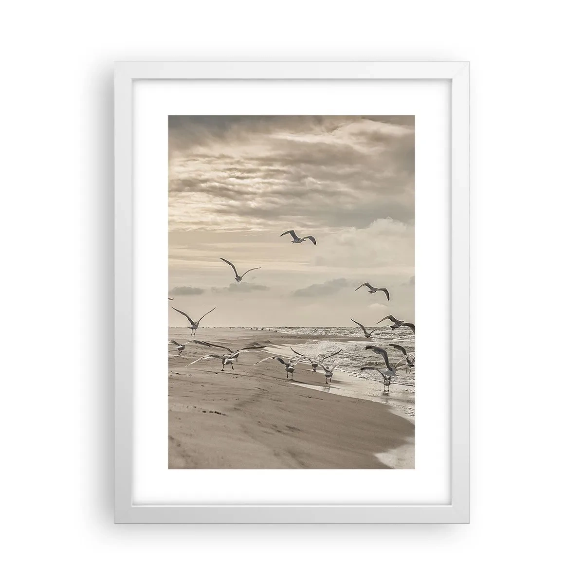 Plagát v bielom ráme - Šumenie mora, spev vtákov - 30x40 cm