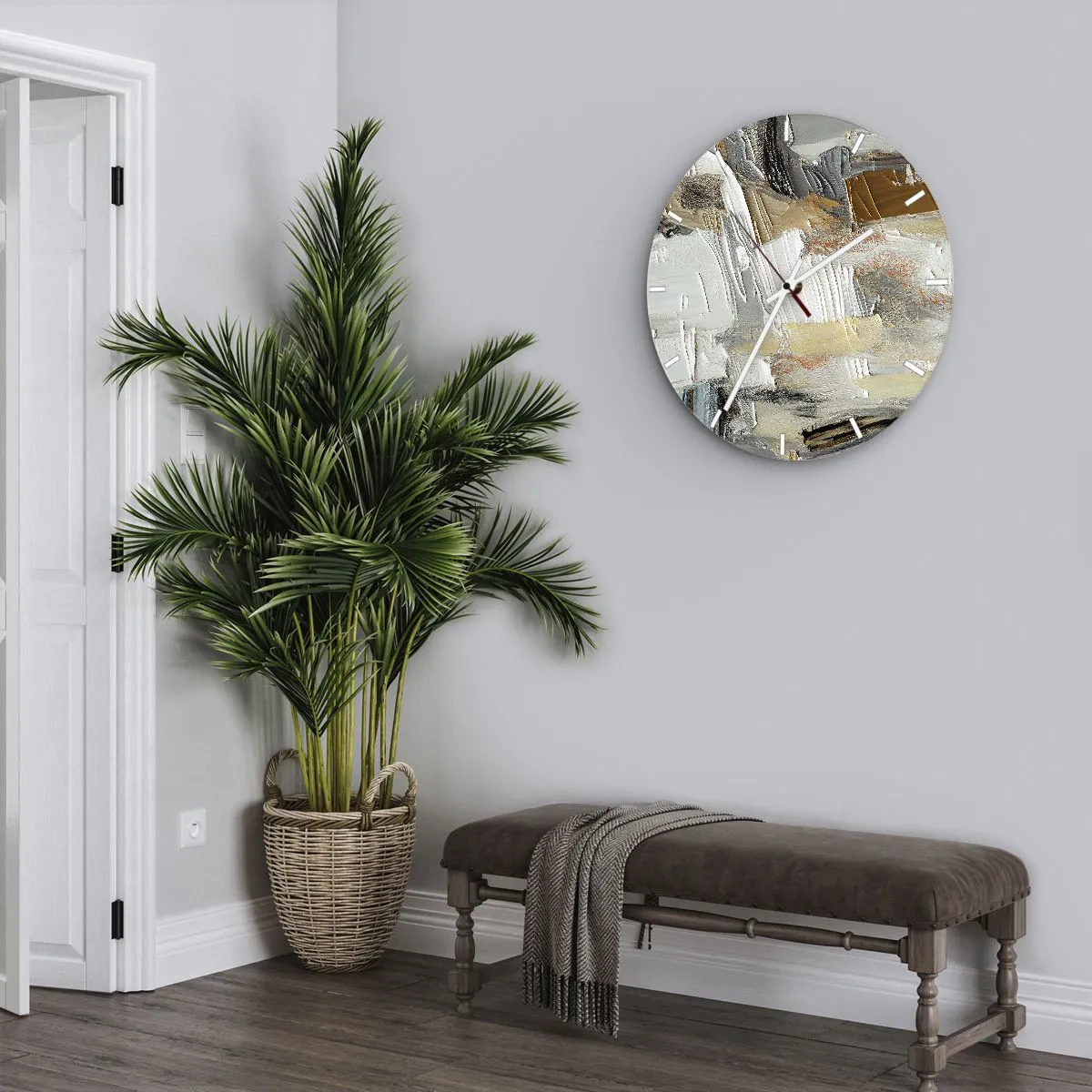 Nástenné hodiny - Textúrna abstrakcia s ťahmi štetcom v prírodných farbách. - 30x30cm - Farebné nahromadenie - Moderná nástenná dekorácia do obývacej izby, kuchyne a spálne ARTTOR